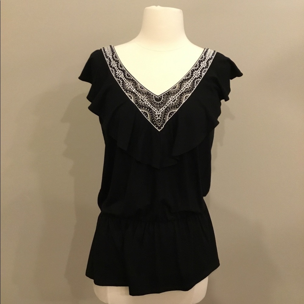 WHBM Black Top with Silver Embellishments